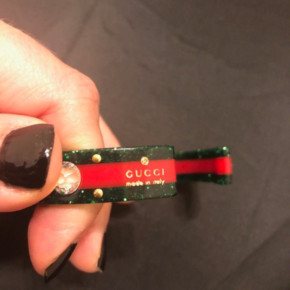 Gucci Open Stripe Cuff with Crystal Bee Red Green - Picture 11 of 16